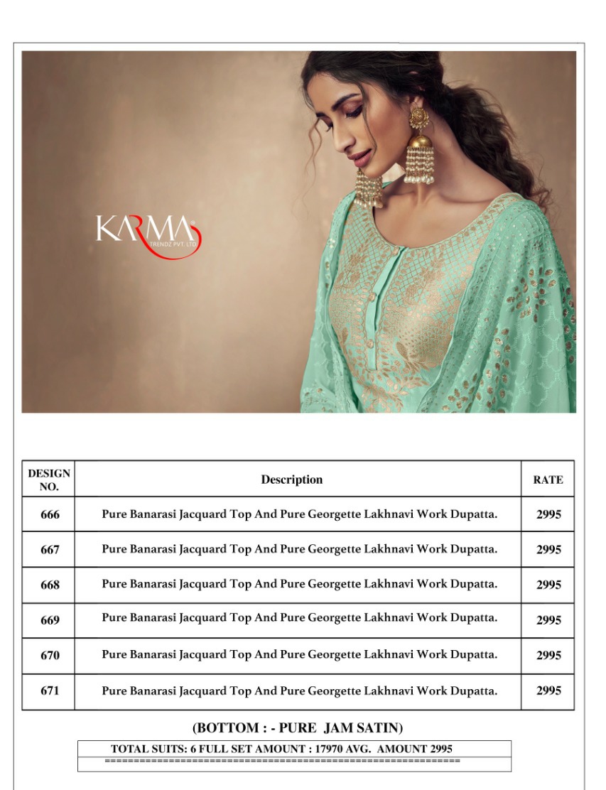 karma banarasi jacqard series 666 671 decent lakhnavi work salwar suit catalog