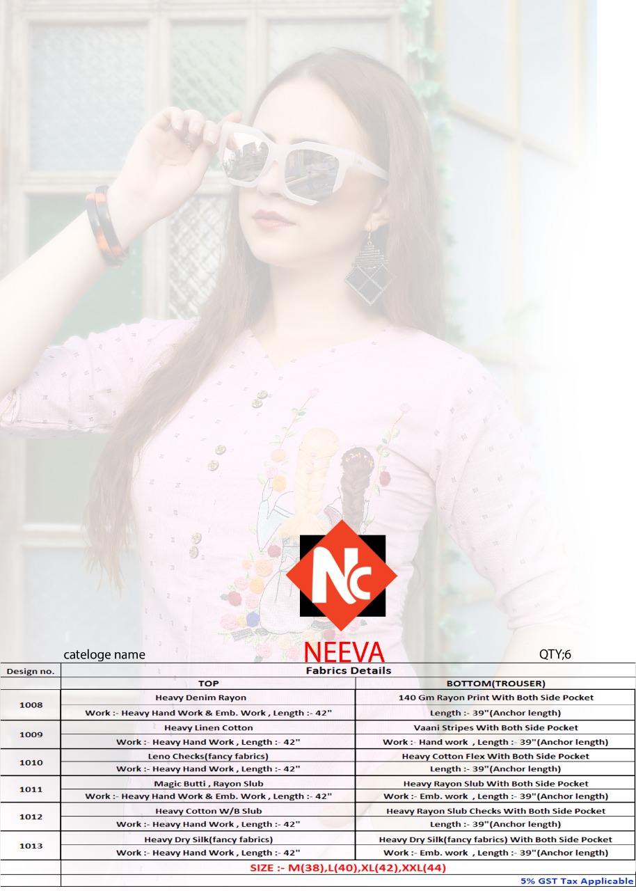 neeti neeva fancy catchy look kurti with pant catalog