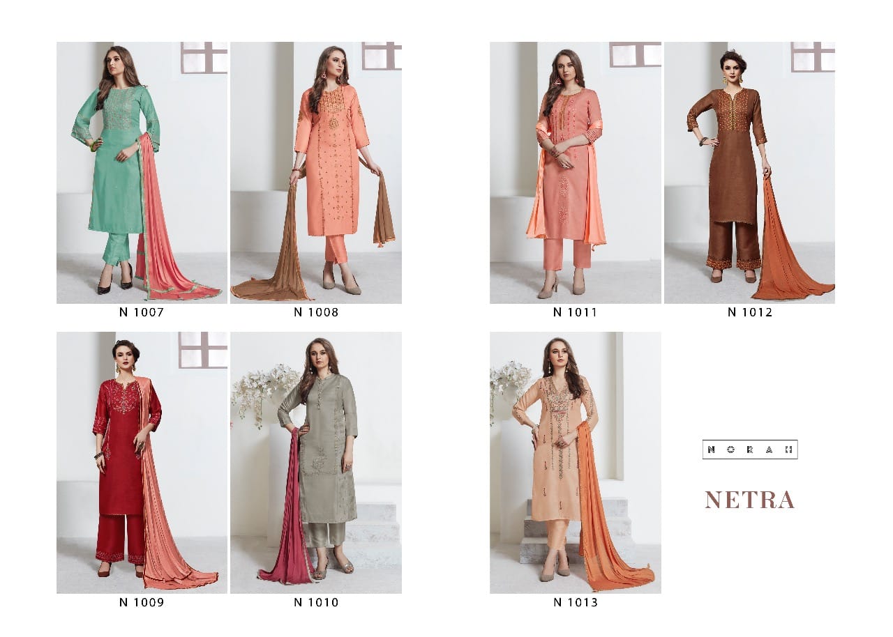 neha fashoin netra tusser silk festive look top  bottom with chifon dupatta catalog