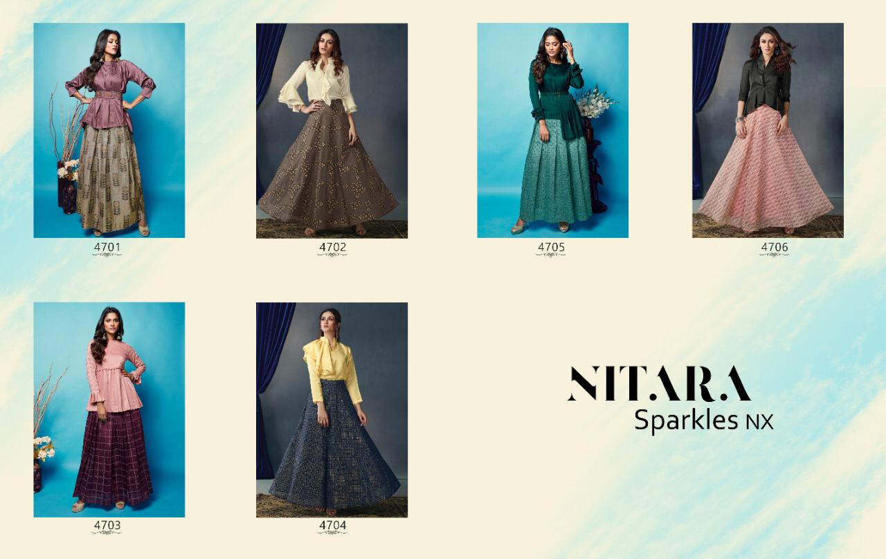 Nitara sparkles nx  silk top with skirt  innovative style kurti catalog