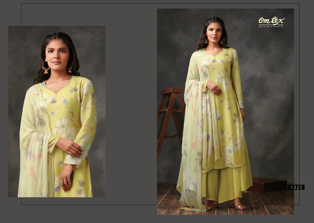 omtex row 1321 1327 series  silk  elegant chiffon dupatta salwar suit catalog