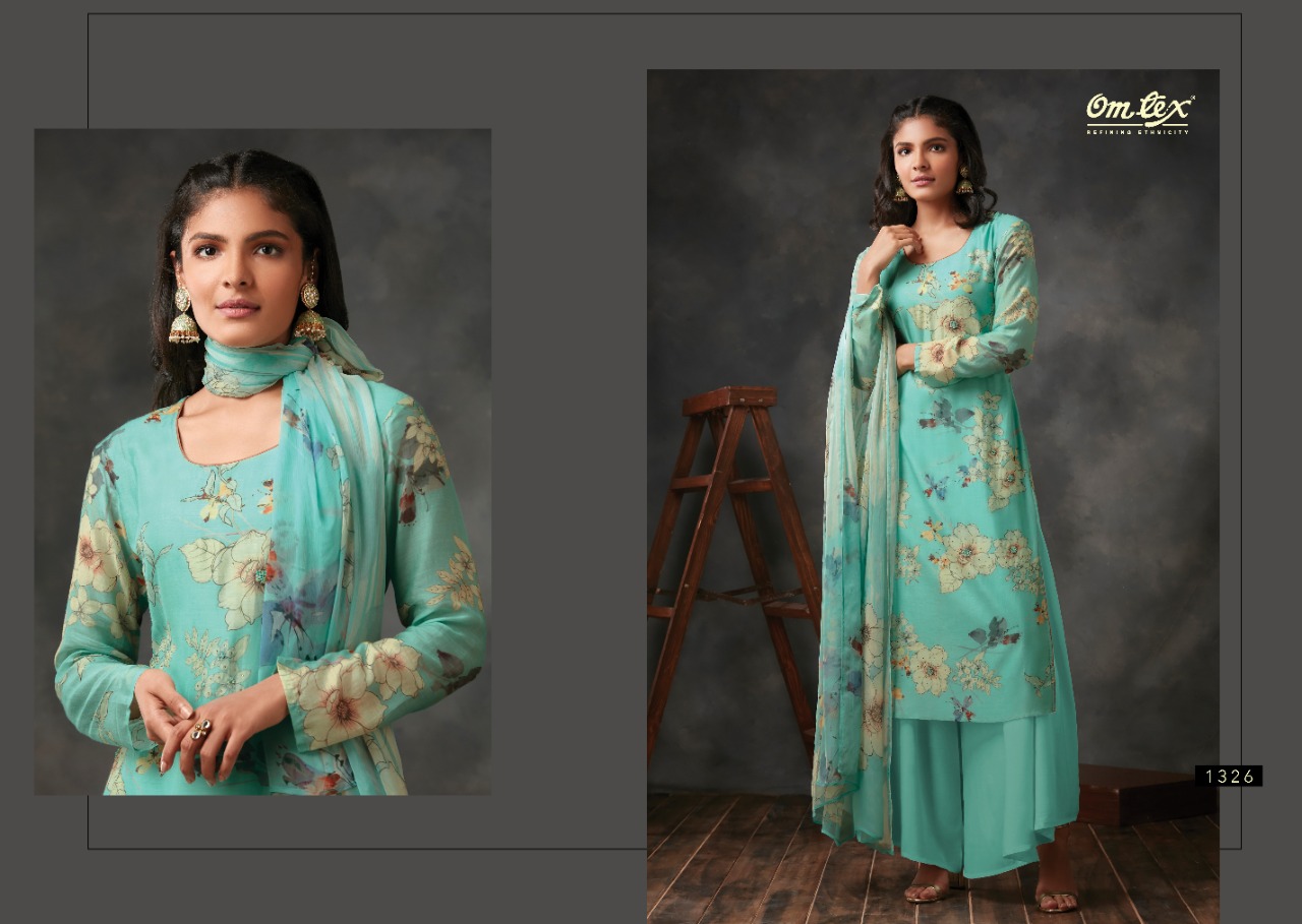omtex row 1321 1327 series  silk  elegant chiffon dupatta salwar suit catalog