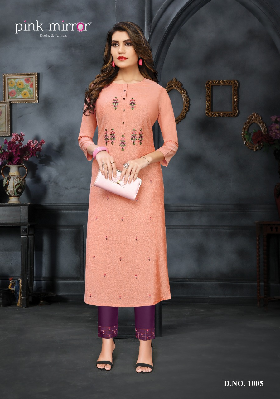 pink mirror ira viscose new and mordern style kurti with pant catalog