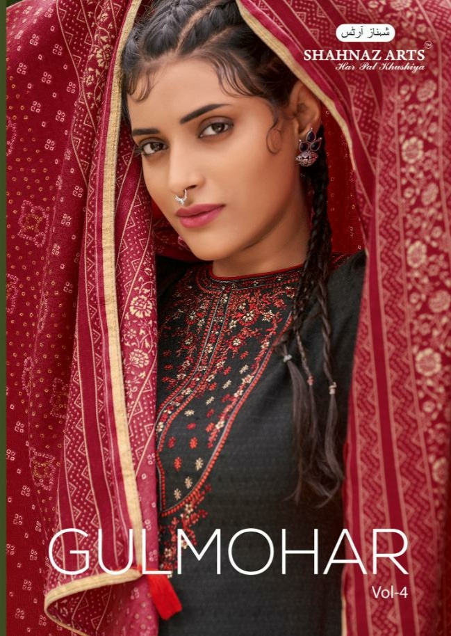 shahnaz arts gulmohar vol 4 pasmina print with decent embroidary  look salwar suit catalog