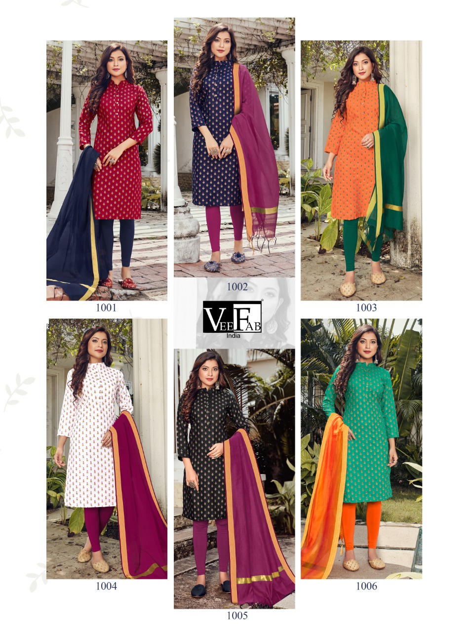 vee fab saga cotton catchy look kurti with chanderi dupatta catalog