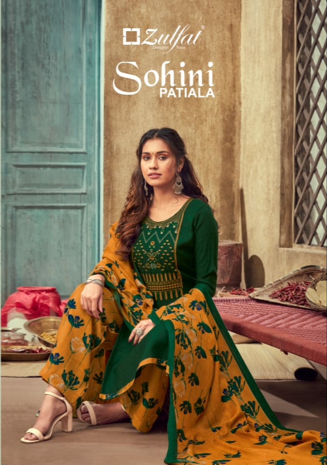 Zulfat designer sohini pashmina print with decent embroidary look salwar suit catalog