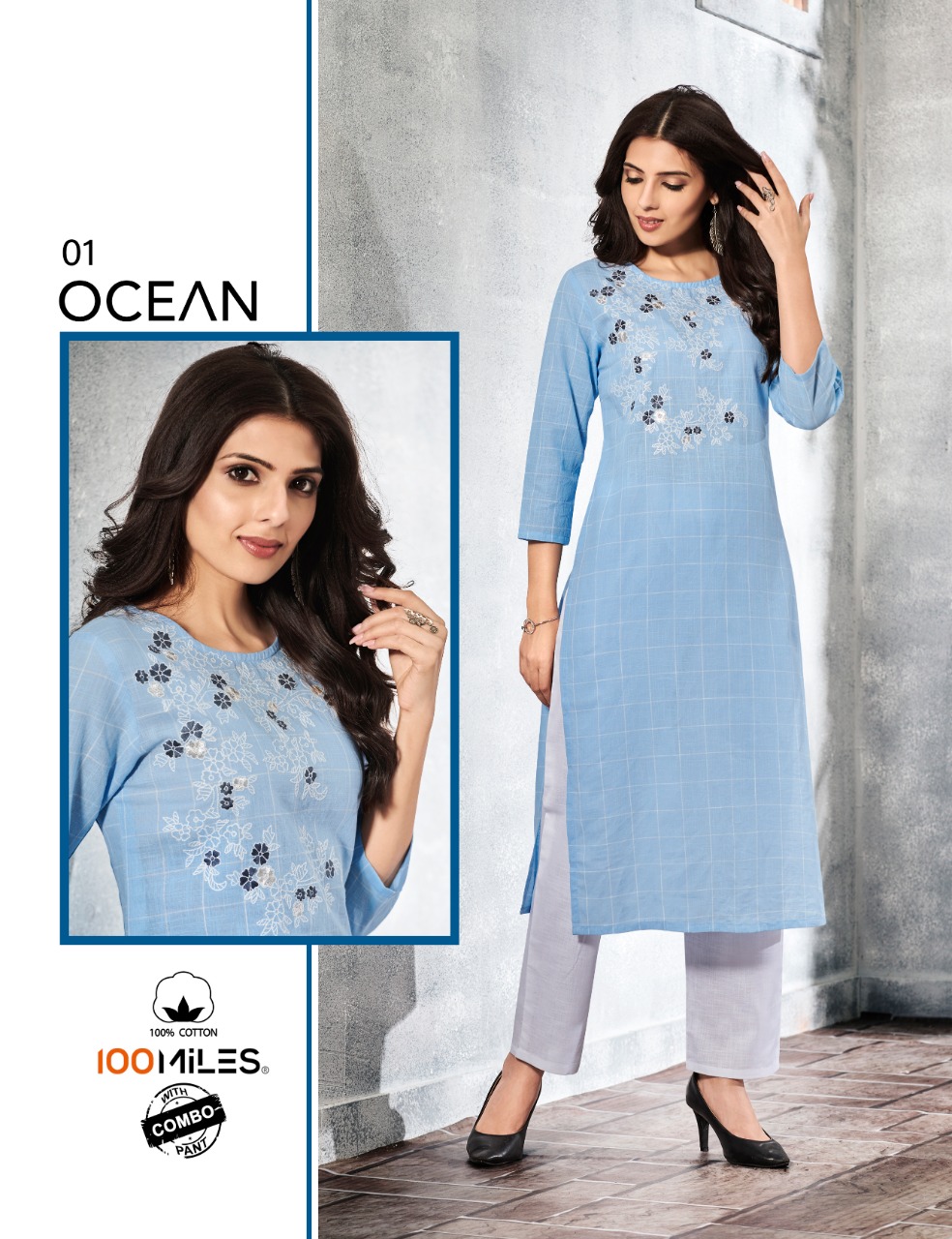 100 miles ocean cotton classic trendy look kurti with bottom catalog