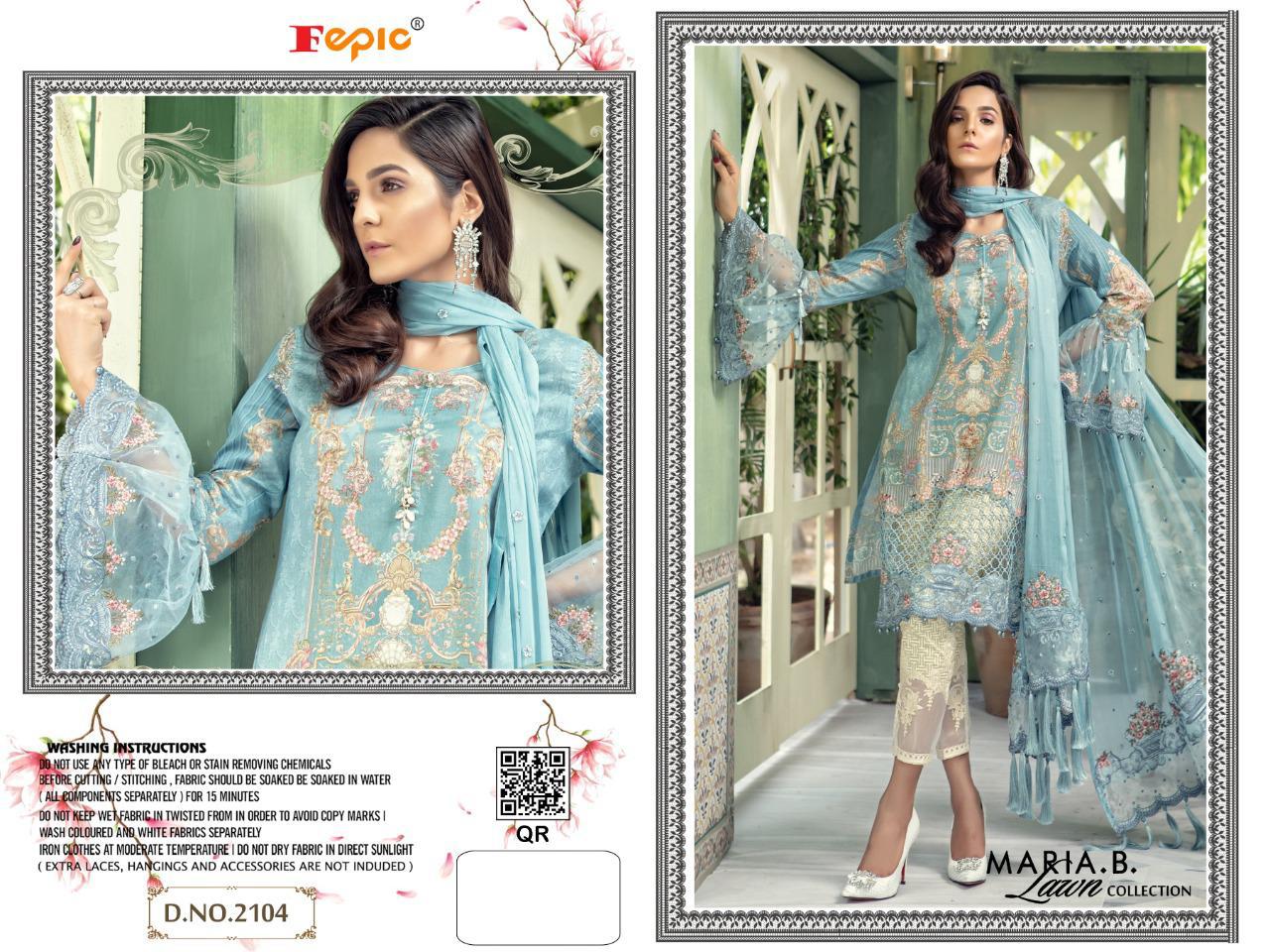fepic maria b lawn d no 2104 cambric salwar suit with net dupatta singal
