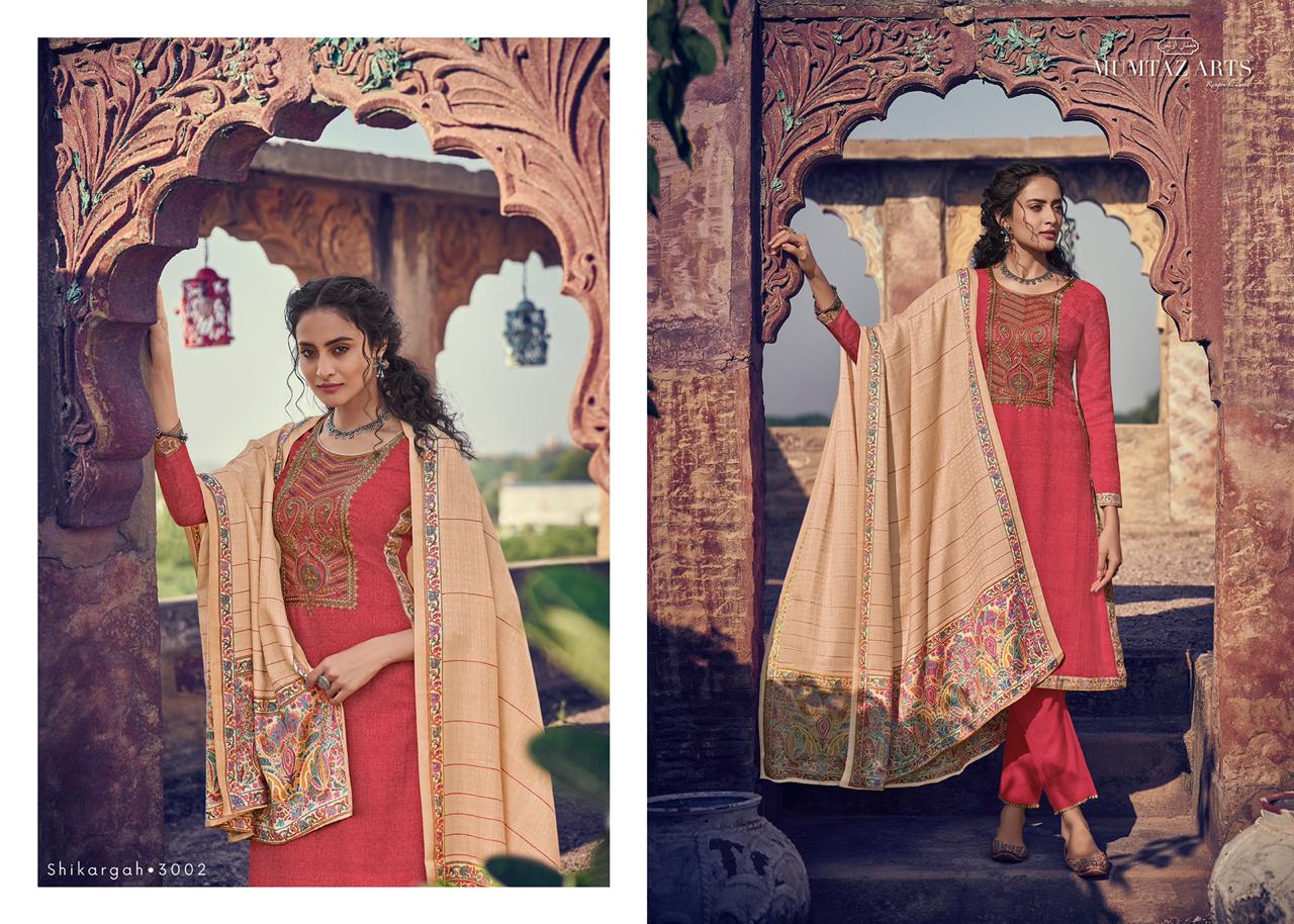 Mumtaz arts rangon ki duniya shikargah pashmina atractive print salwar suit catalog
