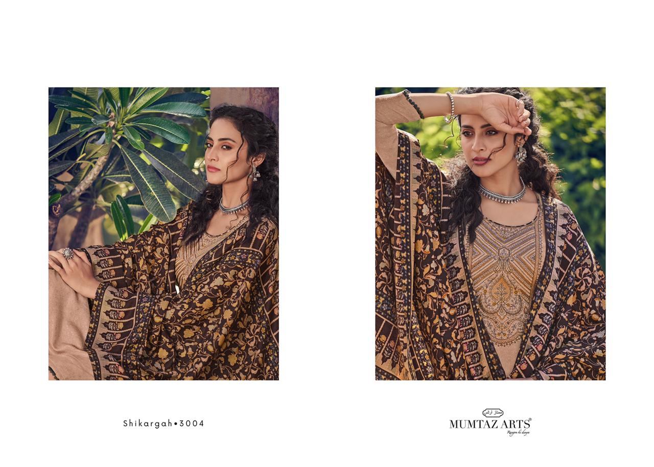 Mumtaz arts rangon ki duniya shikargah pashmina atractive print salwar suit catalog