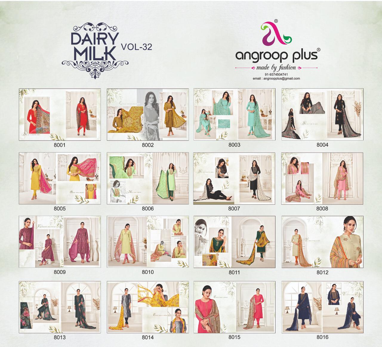 angroop plus dairy milk vol 32 cotton affordable price salwar suits catalog