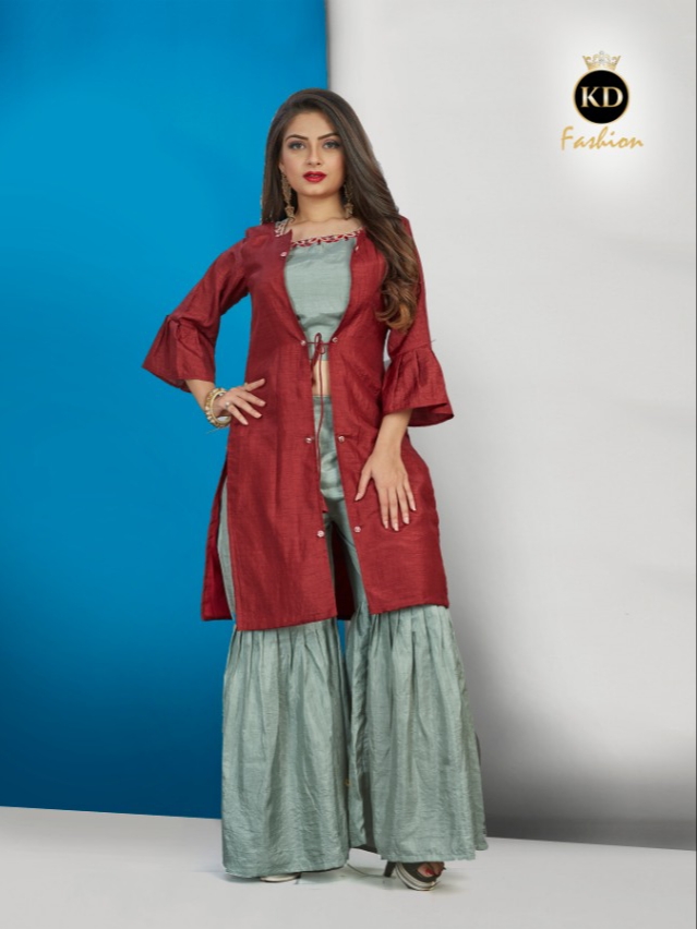 K d fashion sumitra silk regal look short top with jacket catalog