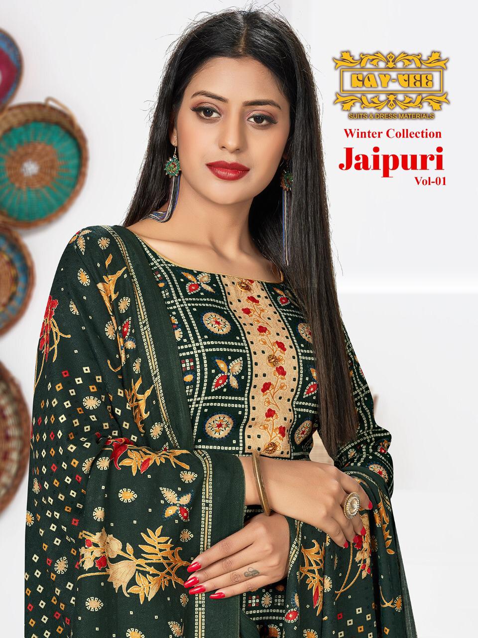 kayvee suits jaipuri vol 1 pashmina attractive  print salwar suit catalog