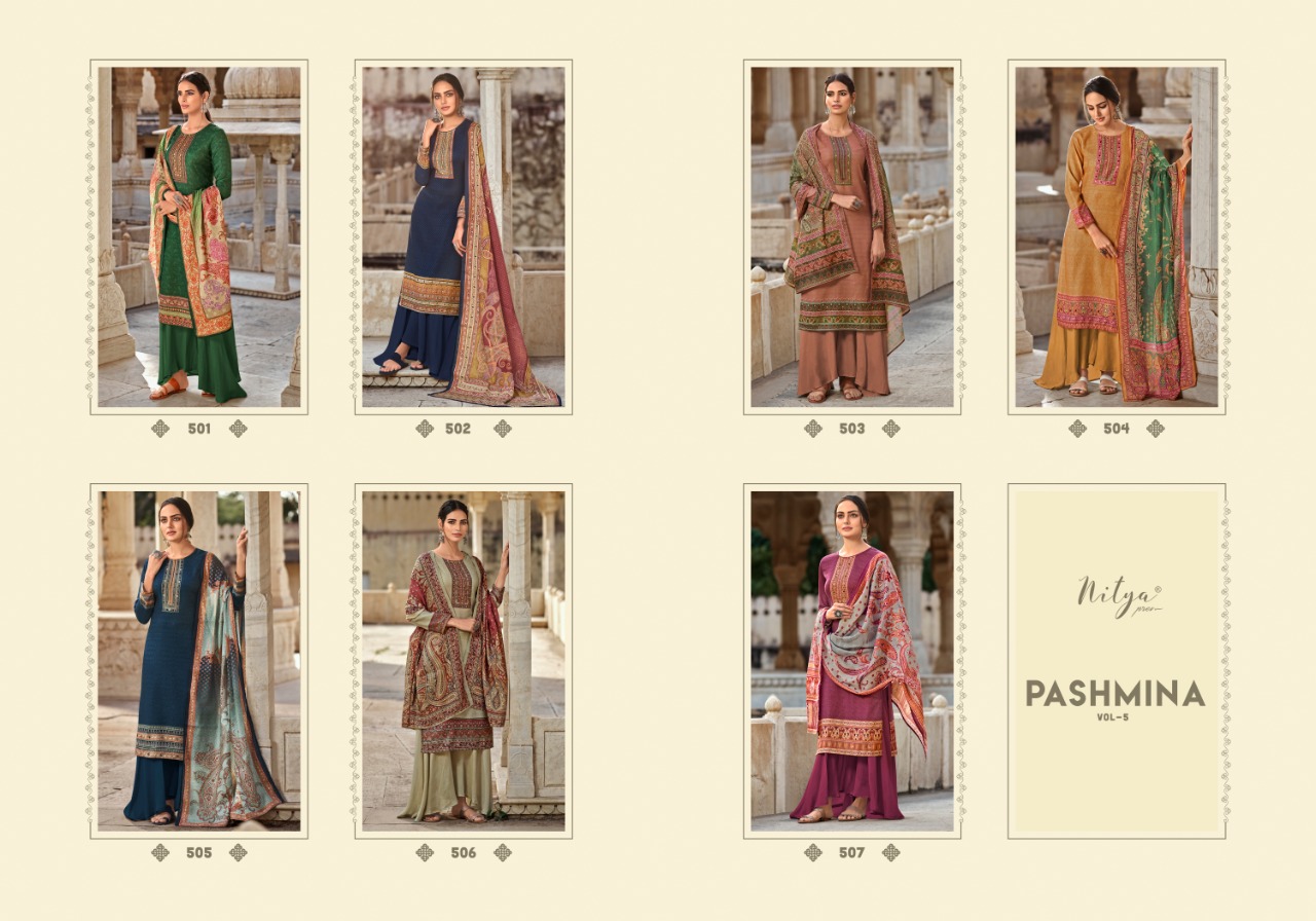 l t nitya pashmina vol 5 gorgeous look salwar suit catalog