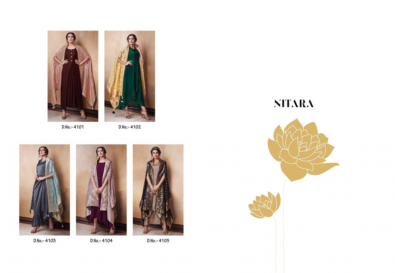 nitara lotus art silk western look innovative style gowns jacket with banarsi dupatta  catalog