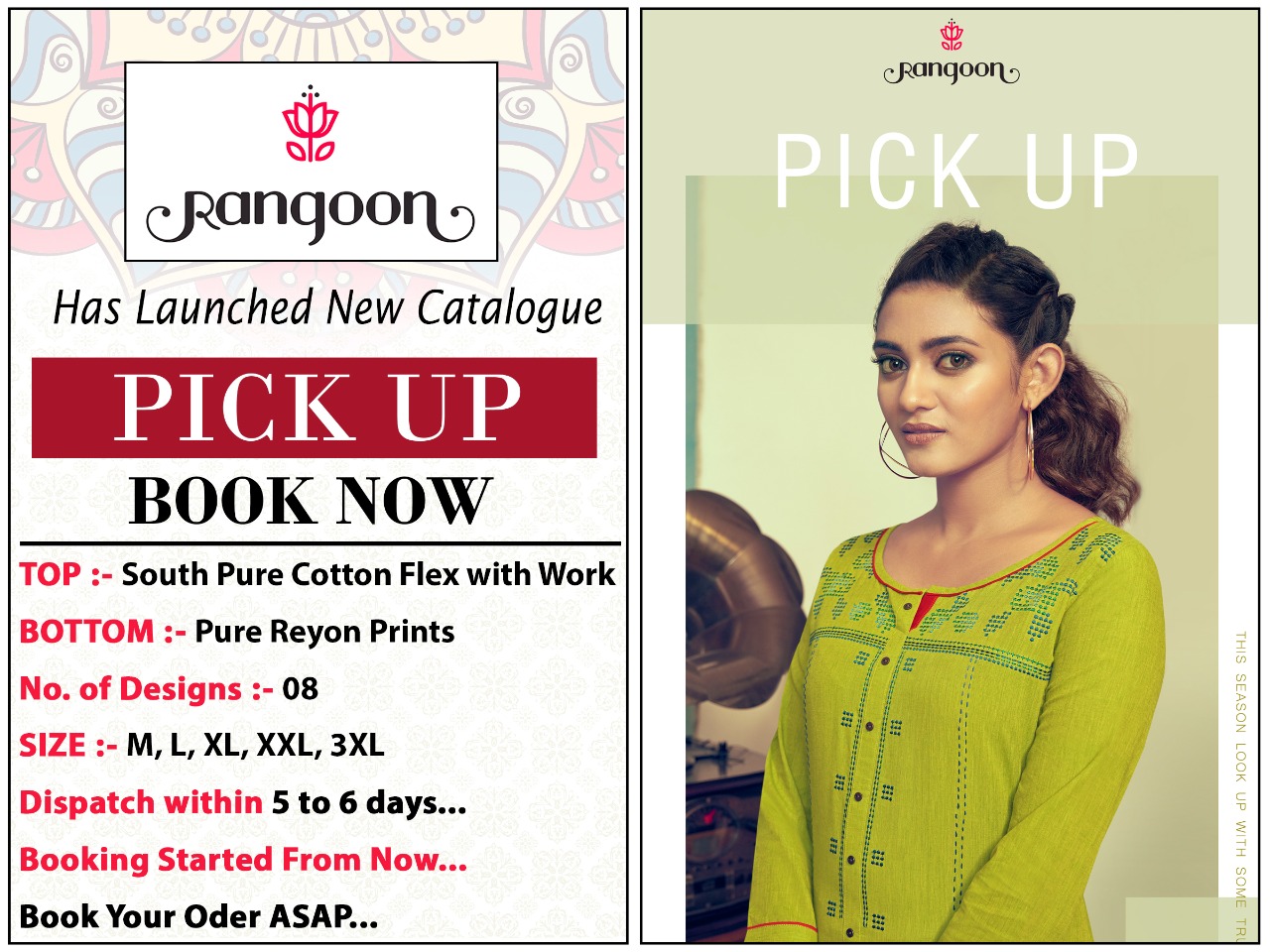 rangoon pickup cotton authentic fabric kurti with bottom catalog