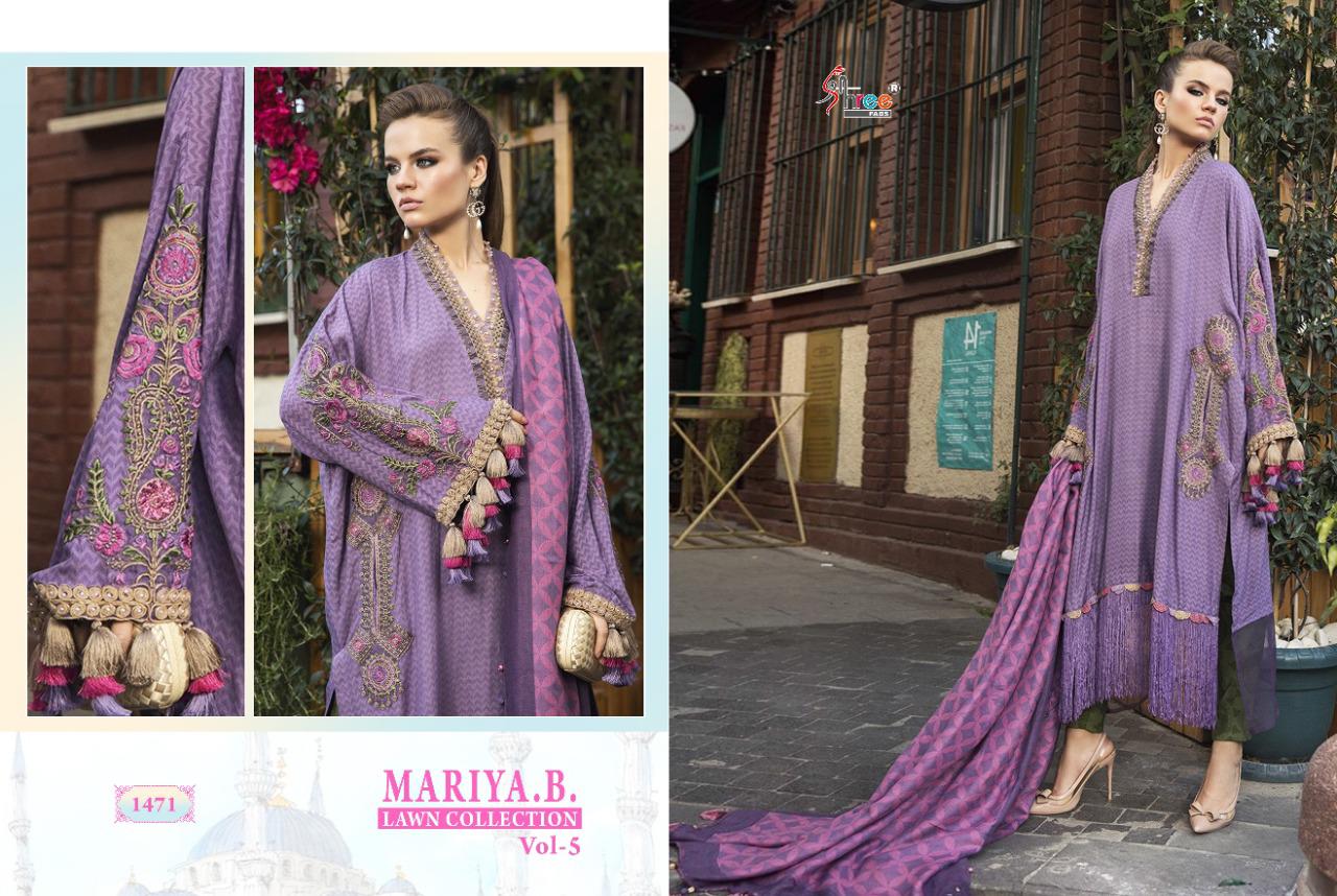 shree fab maria b lawn collection 05 jam cotton  siffon dupatta innovative style salwar suit catalog