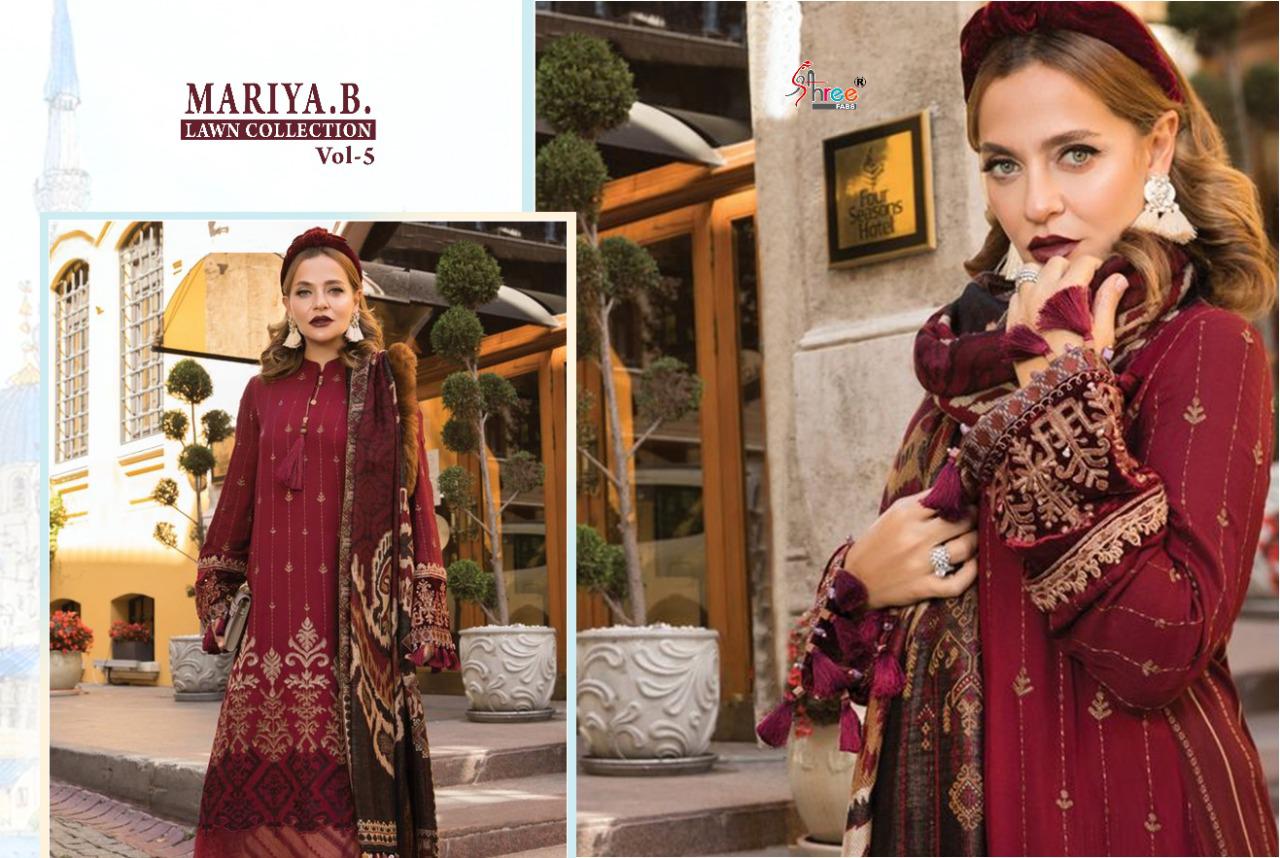 shree fab maria b lawn collection 05 jam cotton cotton dupatta  elegant look salwar suit catalog