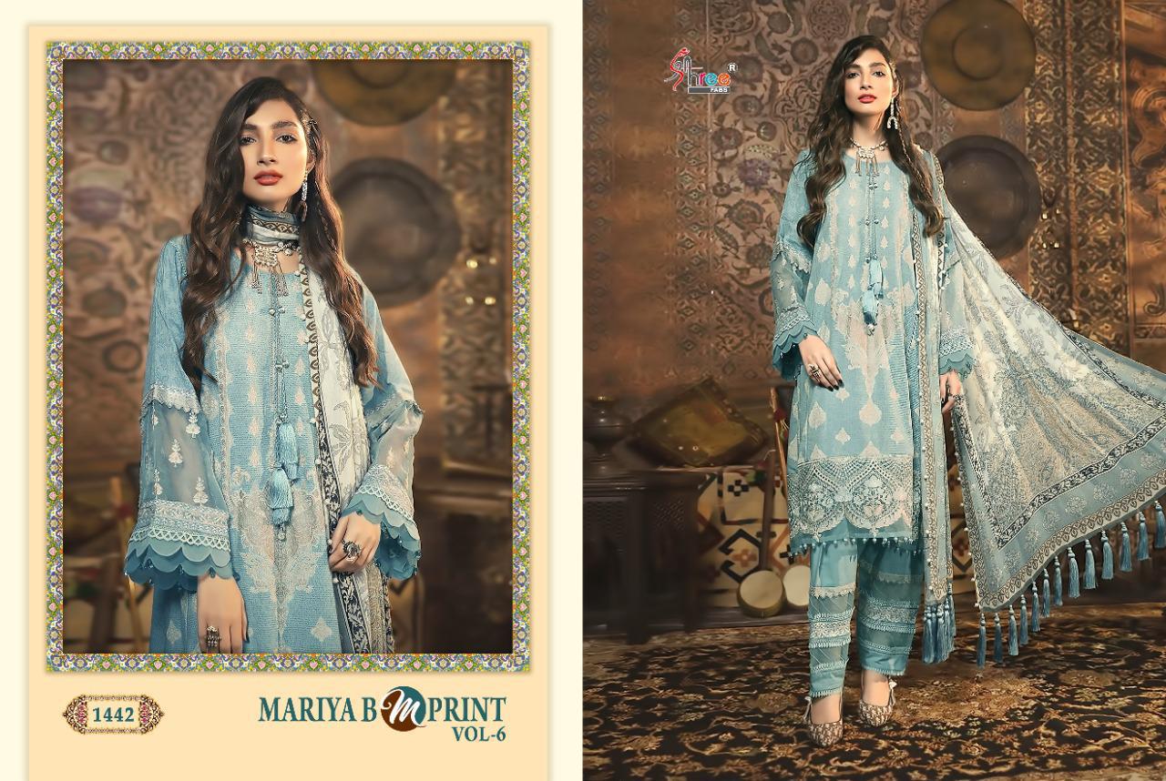 shree fab maria b m print vol 6 d no 1442 cotton siffon dupatta salwar suit