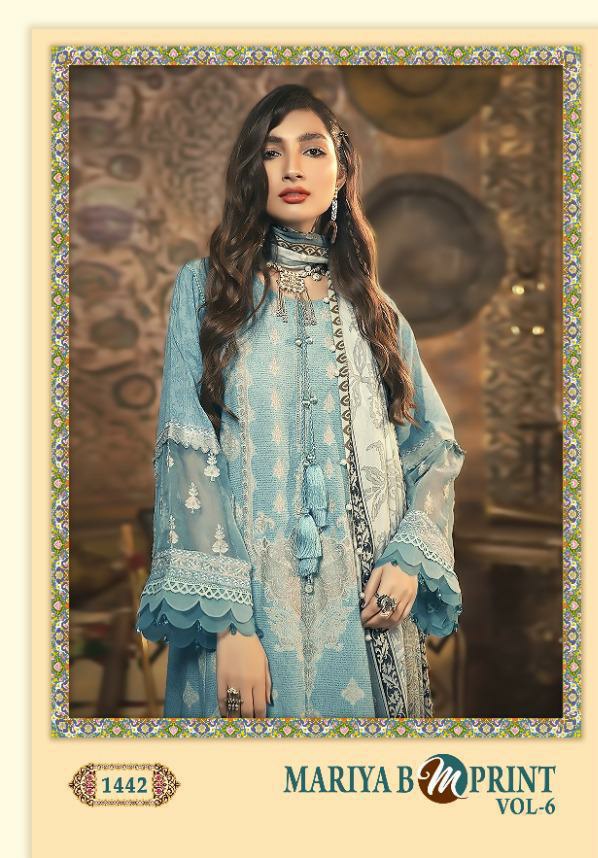 shree fab maria b m print vol 6 d no 1442 cotton siffon dupatta salwar suit