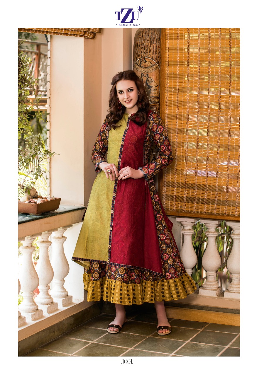 tzu shine chanderi and muslin silk innovative style kurti catalog