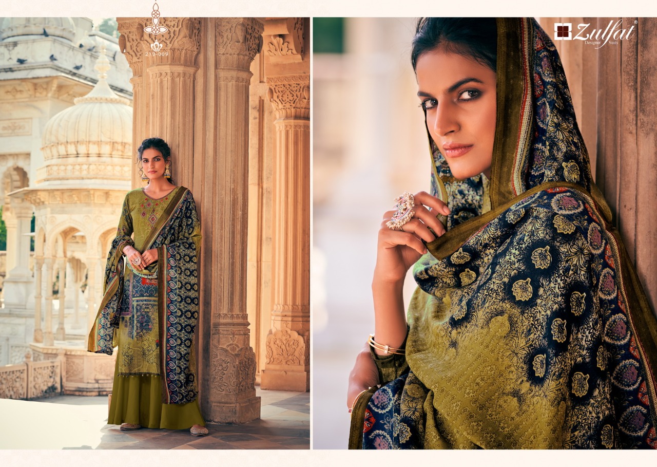 Zulfat designer olive pashmina gorgeous look salwar suit catalog