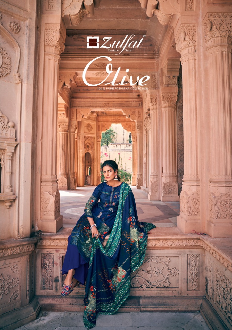 Zulfat designer olive pashmina gorgeous look salwar suit catalog