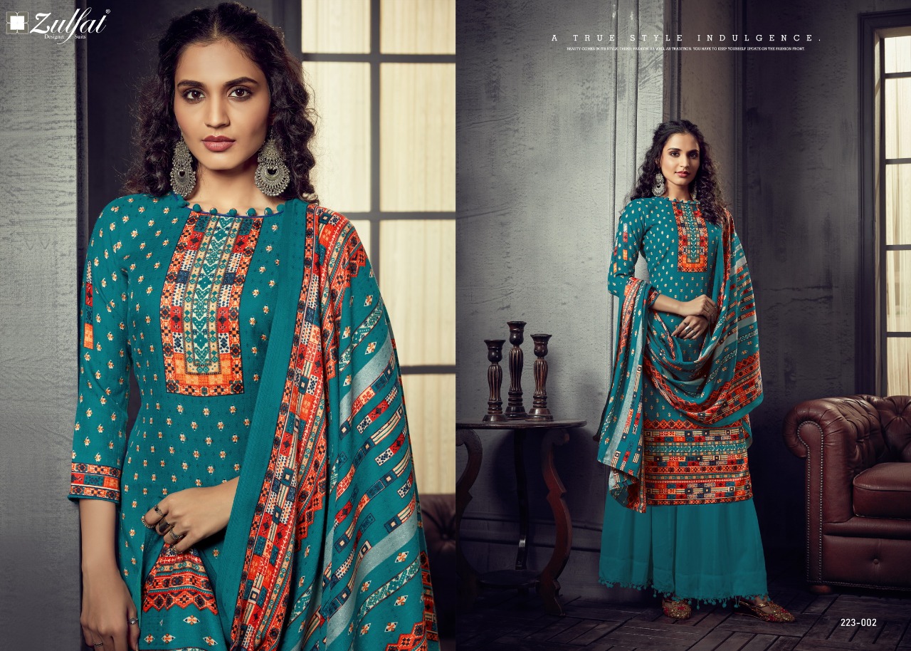 Zulfat Designer Suits winter breeze vol 3 pashmina exclusive print Dupatta Pure Pashmina shawl salwar suit catalog