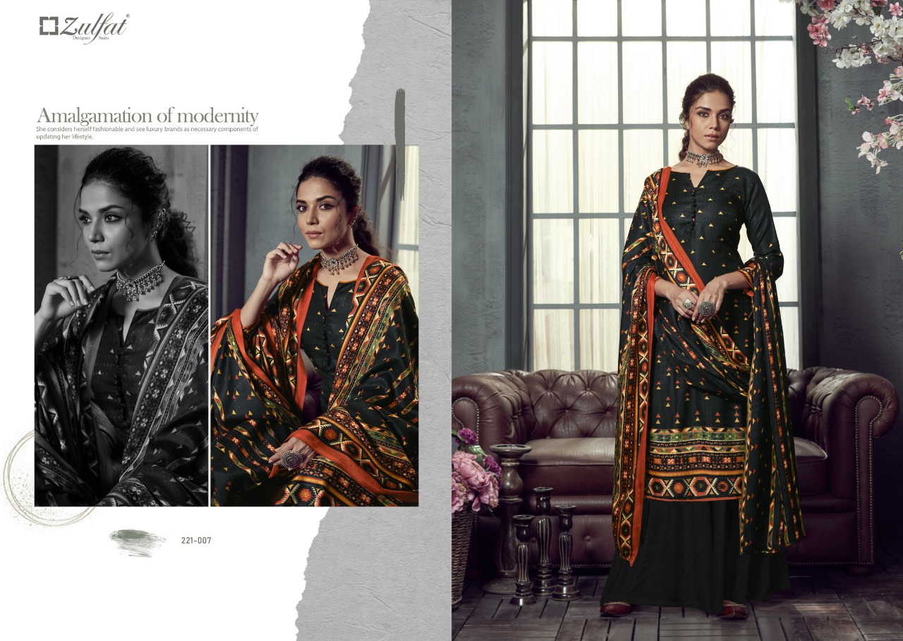 Zulfat Designer Suits winter magic vol 3 pashmina casula wear Dupatta Pure Pashmina spun salwar suit catalog