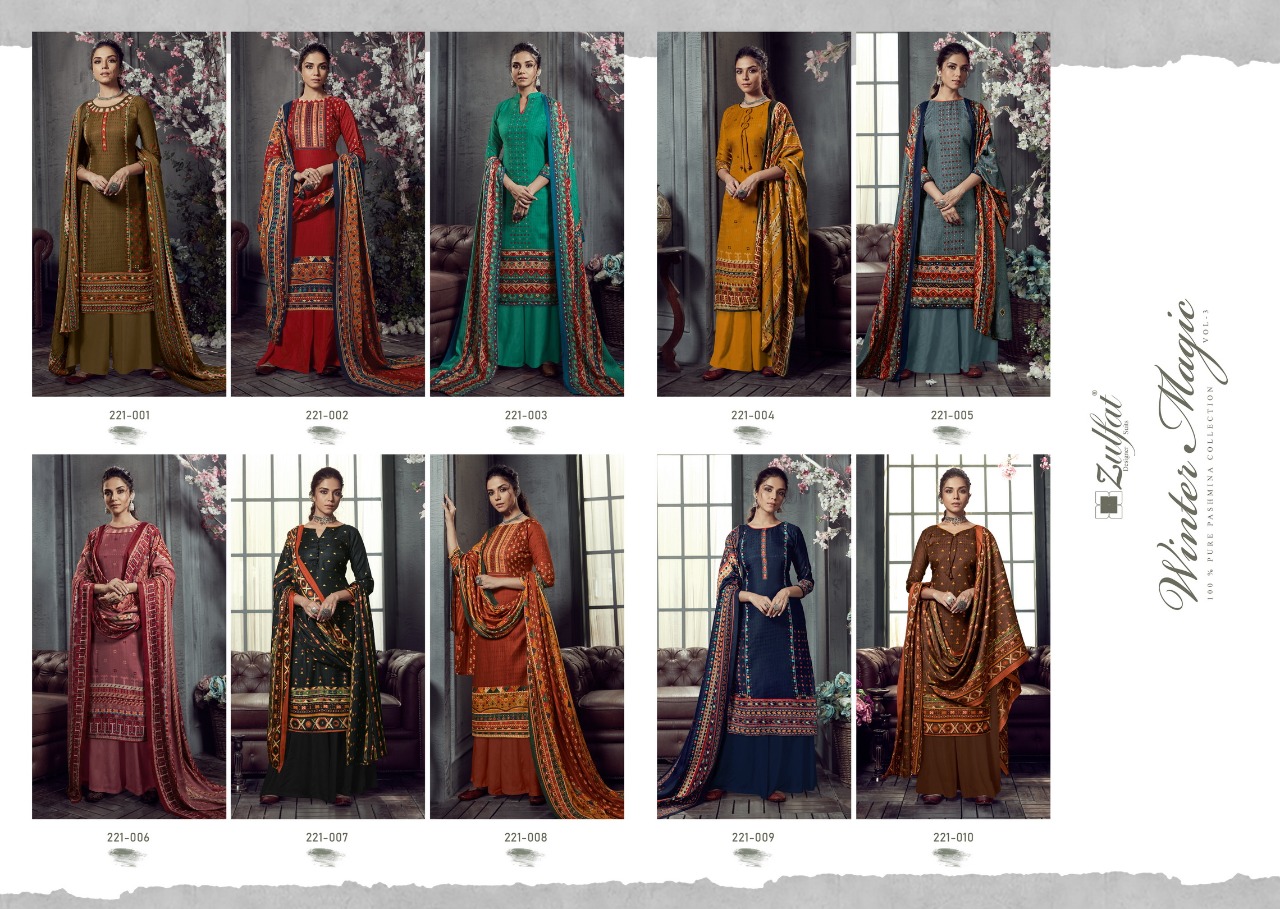 Zulfat Designer Suits winter magic vol 3 pashmina casula wear Dupatta Pure Pashmina spun salwar suit catalog