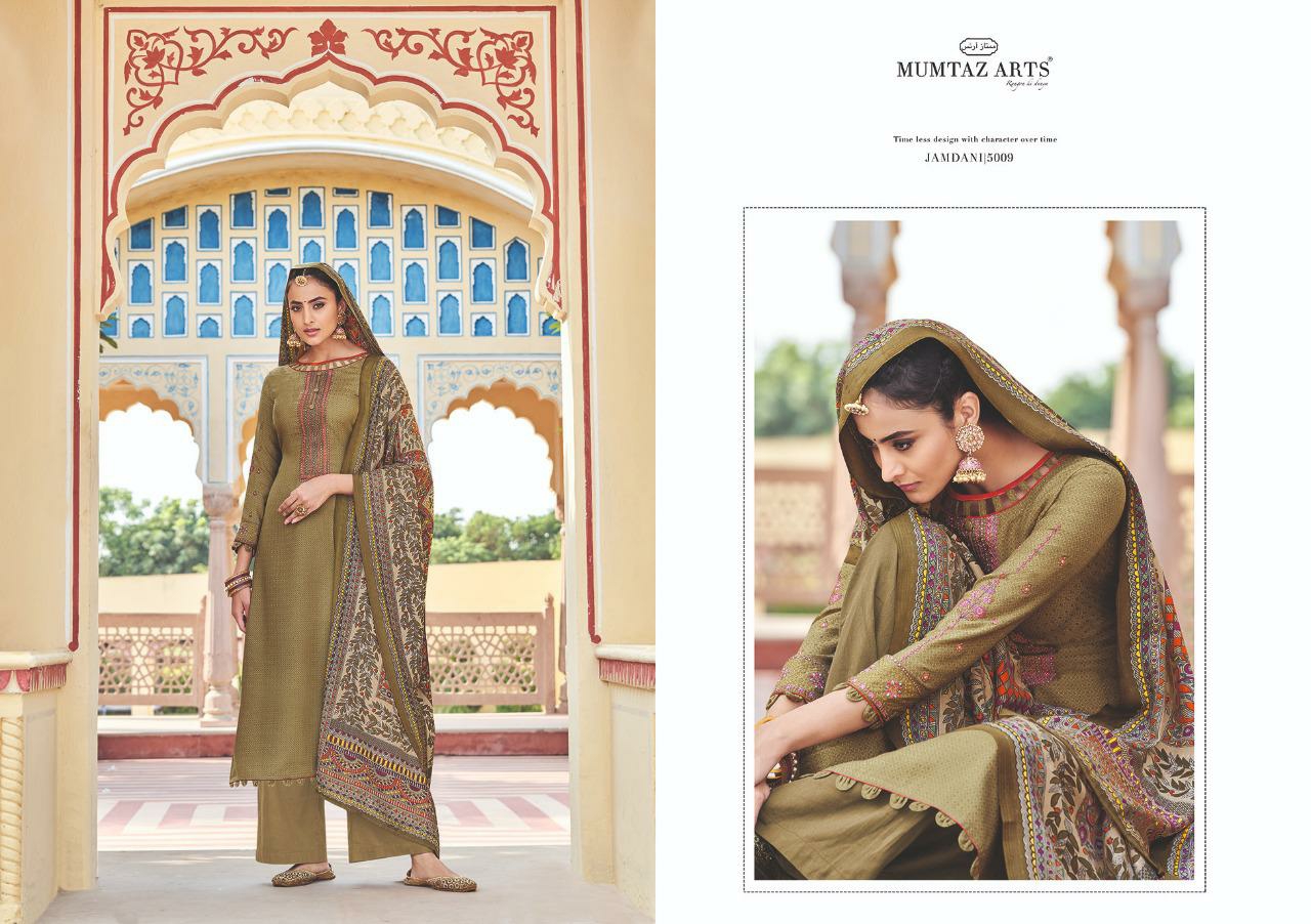 mumtaz arts jamdani satin decent embroidary look karachi salwar suit catalog