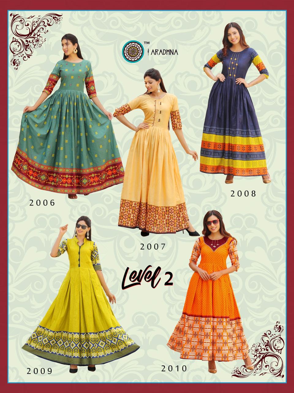 aradhna level 2 cotton authentic fabric long kurti catalog