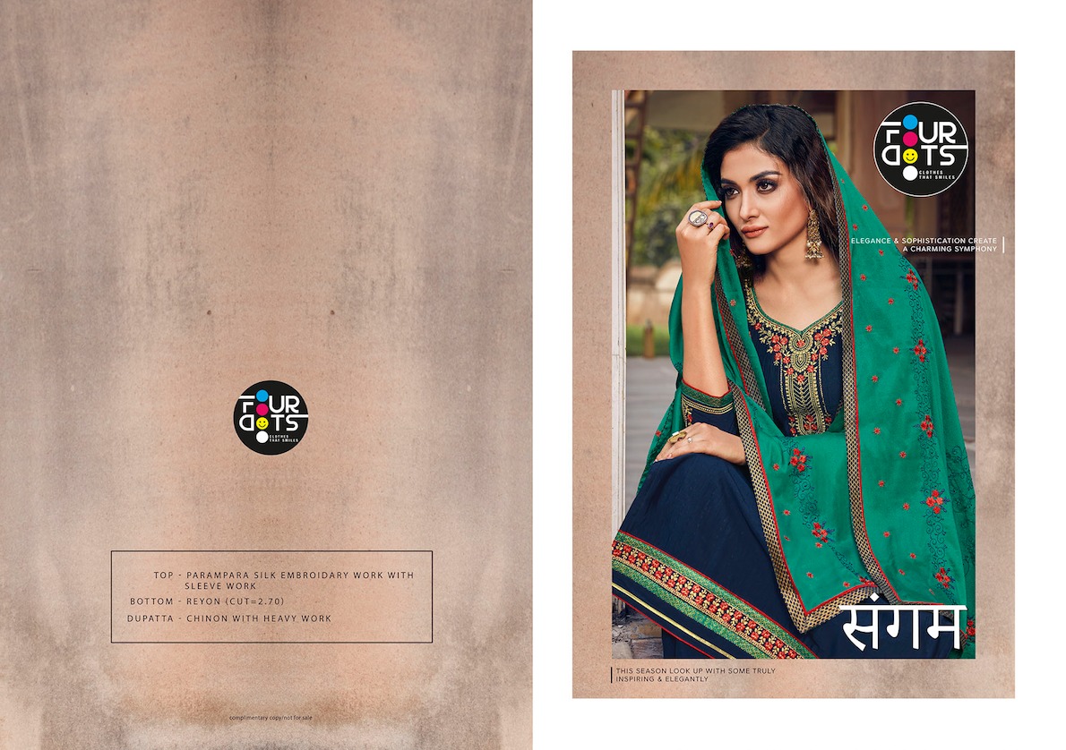 four dots sangam silk authentic fabric salwar suit Dupatta Chinon With Heavy Work catalog