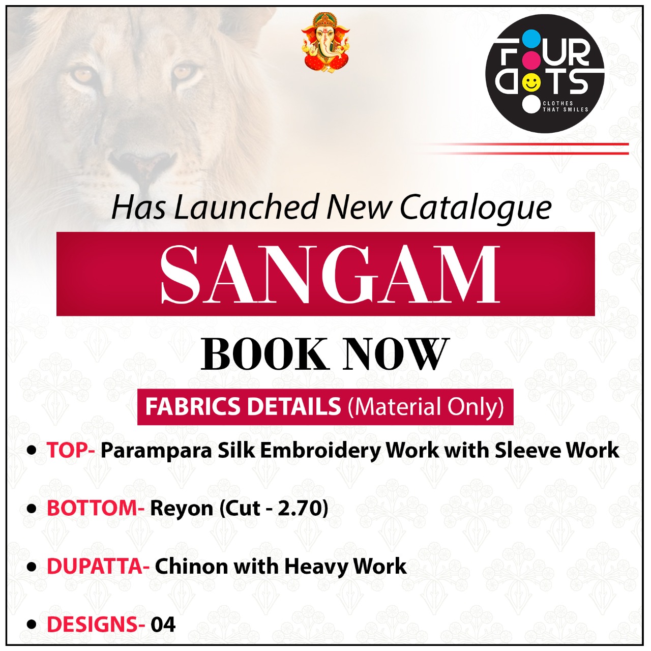 four dots sangam silk authentic fabric salwar suit Dupatta Chinon With Heavy Work catalog