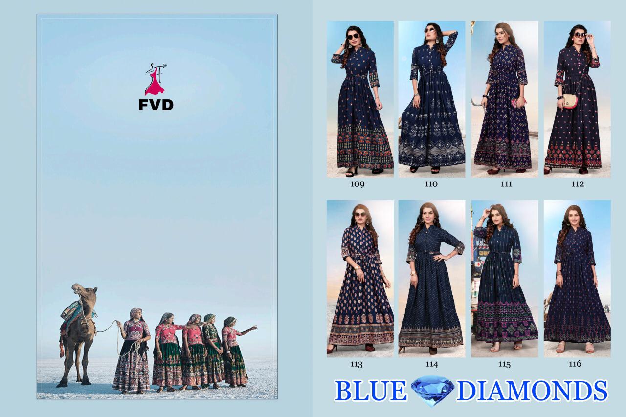 Fvd blue diamond  rayon innovative style long kurti catalog