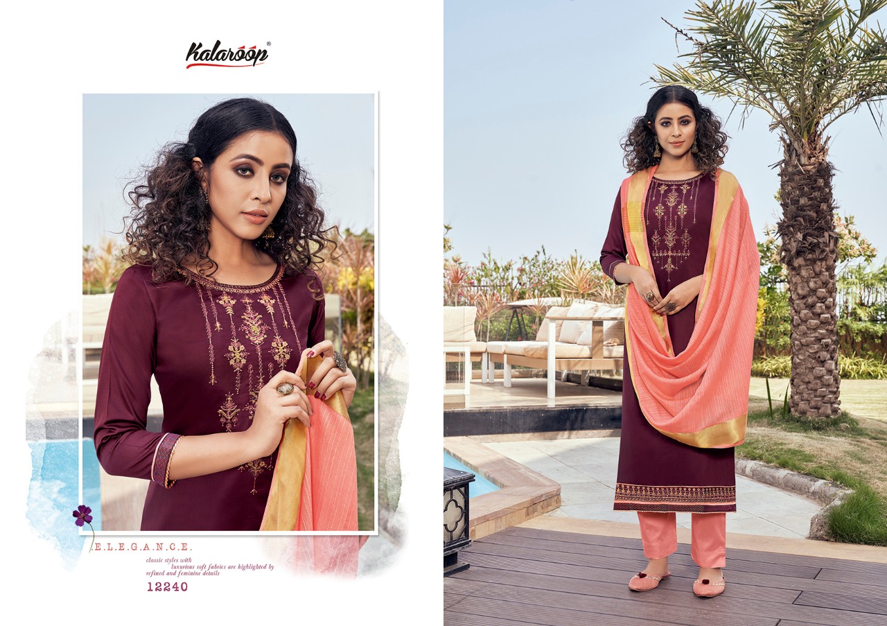 kalaroop mahal vol 2 jam silk attrective look  Dupatta Cotton Silk with Jari Border kurti with pant catalog