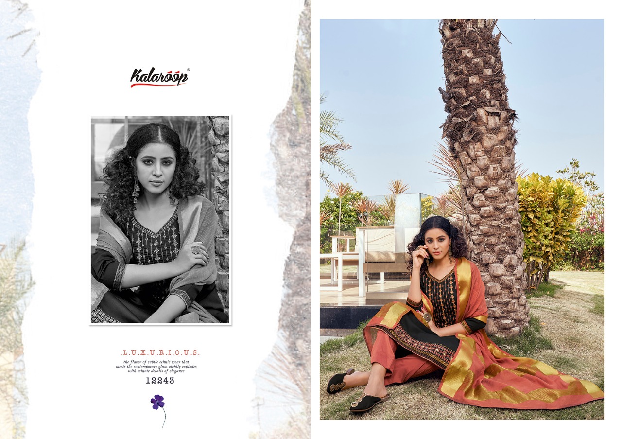 kalaroop mahal vol 2 jam silk attrective look  Dupatta Cotton Silk with Jari Border kurti with pant catalog