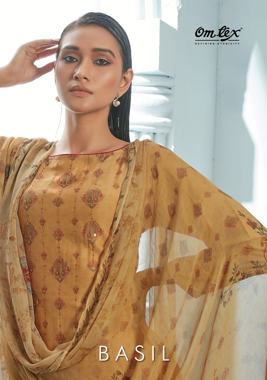 om tex basil enshik silk authentic fabric salwar suit catalog