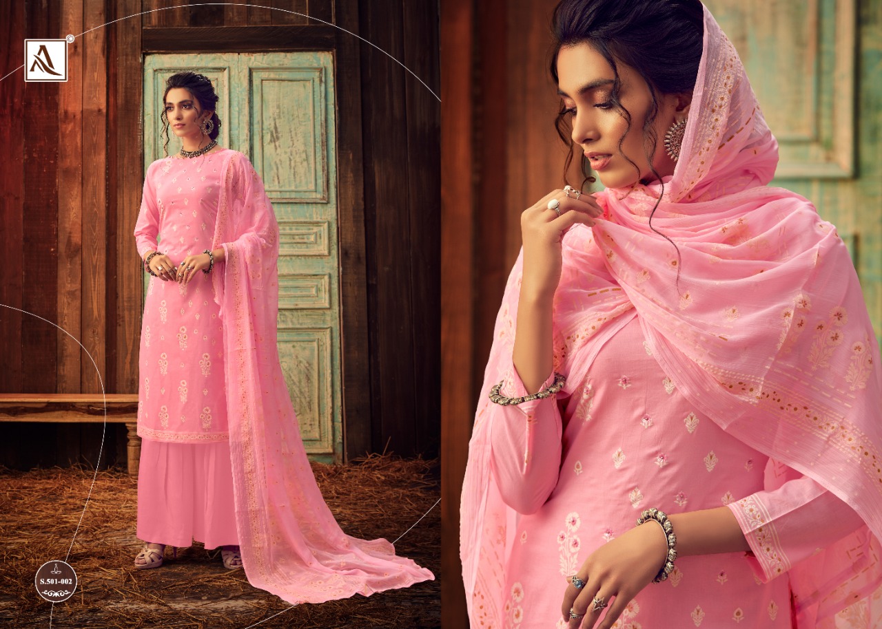 Alok suit bloom gold pure cotton printed salwar kameez collection