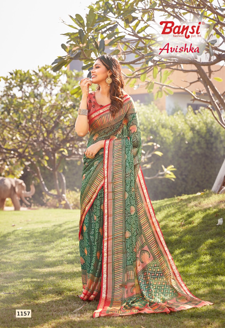bansi Avishka chiffon brasso attrective print saree catalog