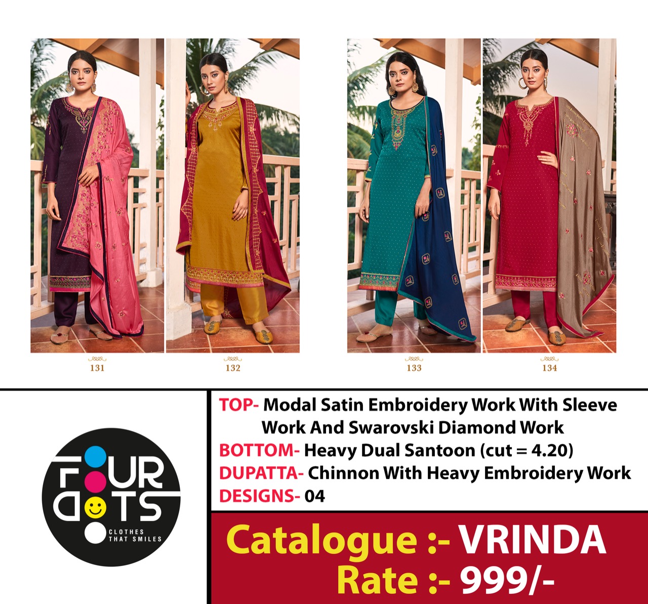 fourdots vrinda satin catchy look salwar suit catalog
