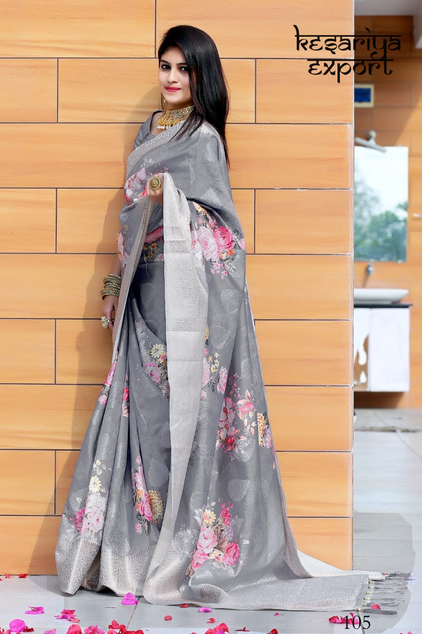 kesariya export the royal silk attrective print silk saree catalog