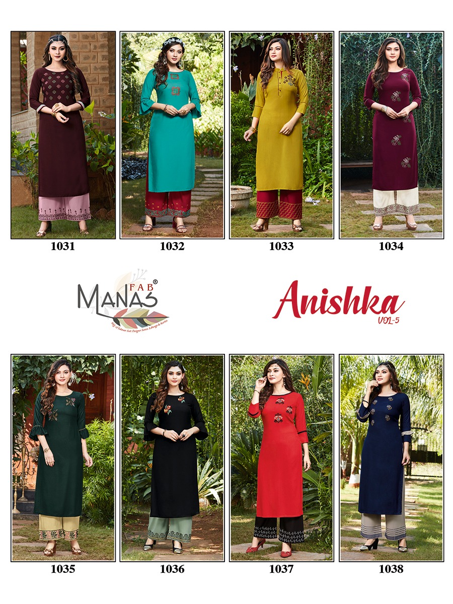 manas fab anishka vol 5 rayon gorgeous look kurti with bottom catalog