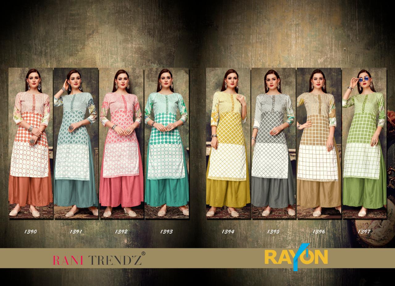 rani trendza hello rayon innovative style kurti with plazzo catalog