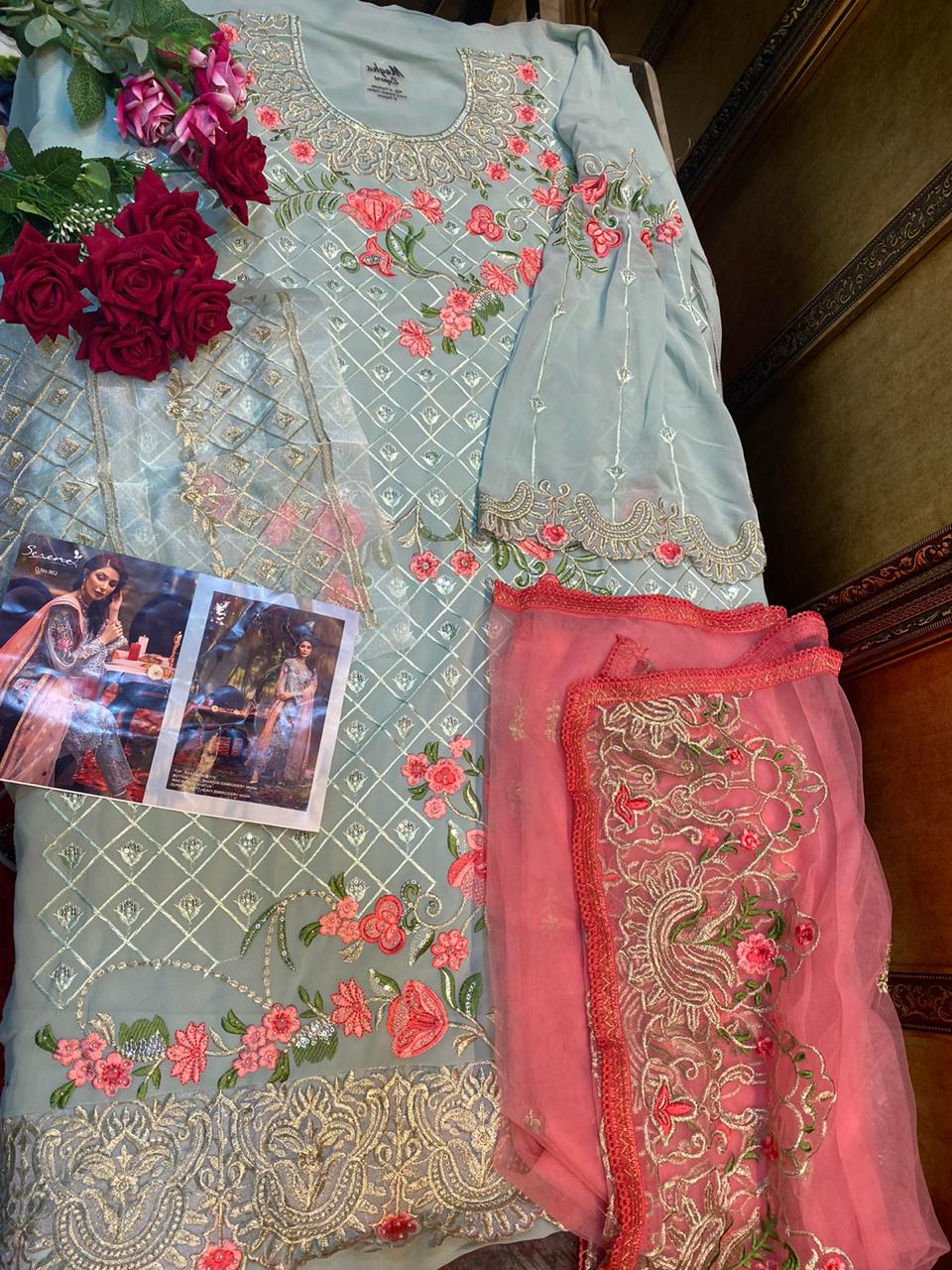 serene adans melody faux georgette graceful embroidary look pakistani semi stitch salwar suit catalog