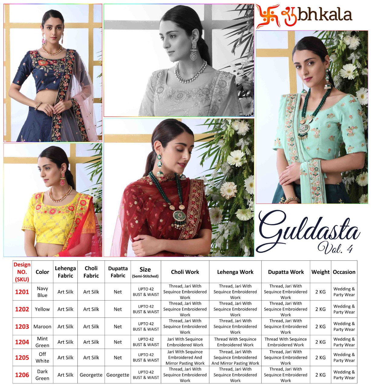 shubhakala guldasta vol 4 art silk elegant lehenga choli catalog