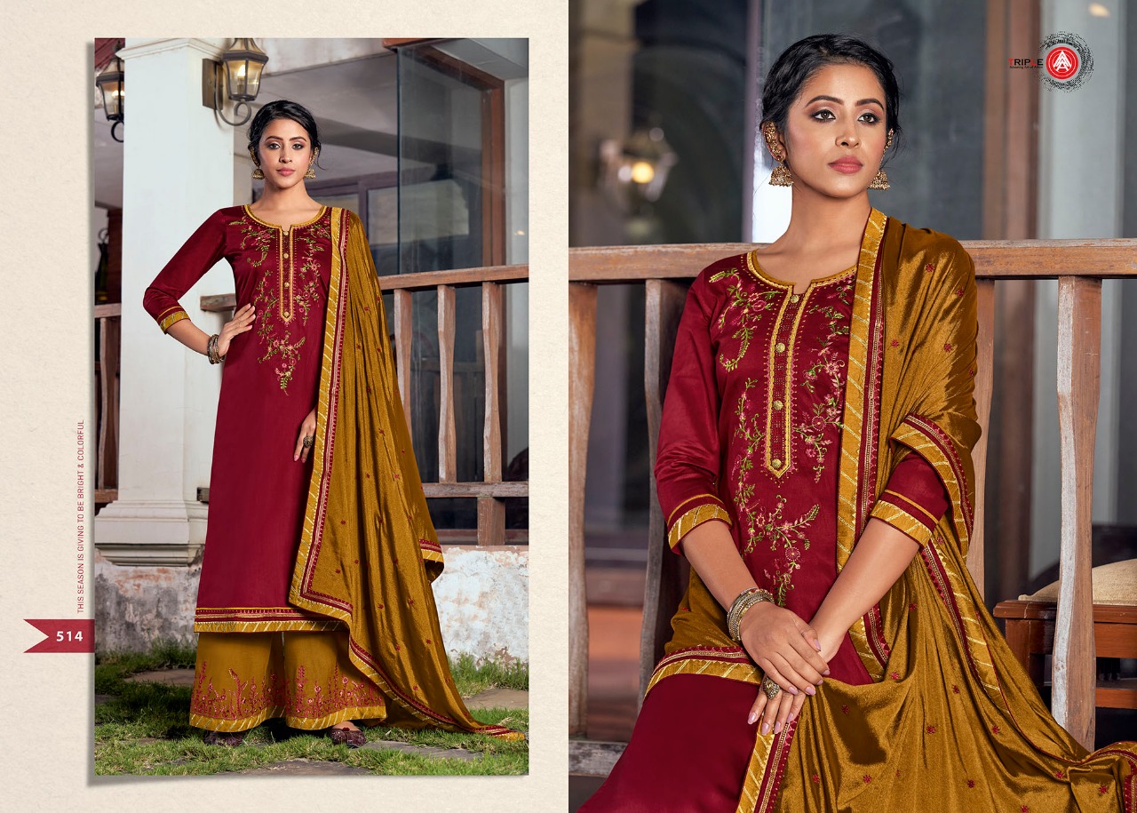 triple AAA kalash vol 3 jam silk attrective Embroidery Work salwar suit catalog