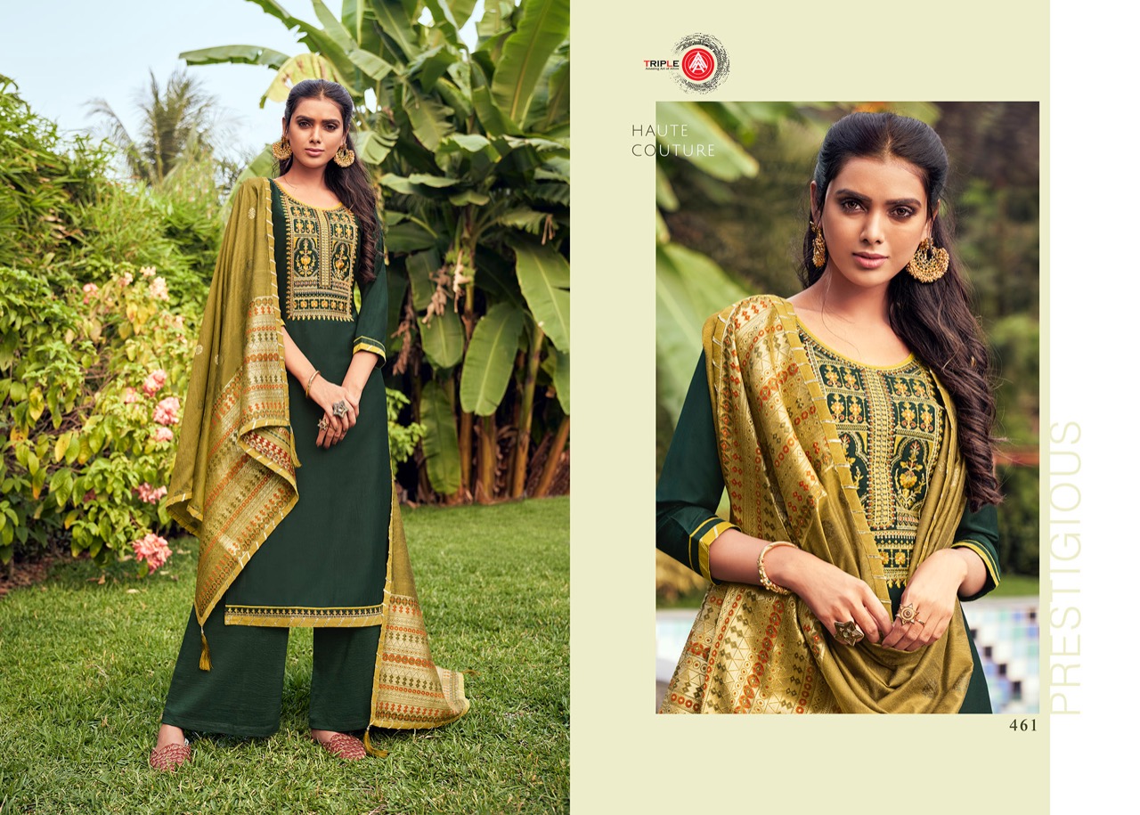 triple AAA kashmiri parampara silk decent Embroidery Work salwar suit catalog