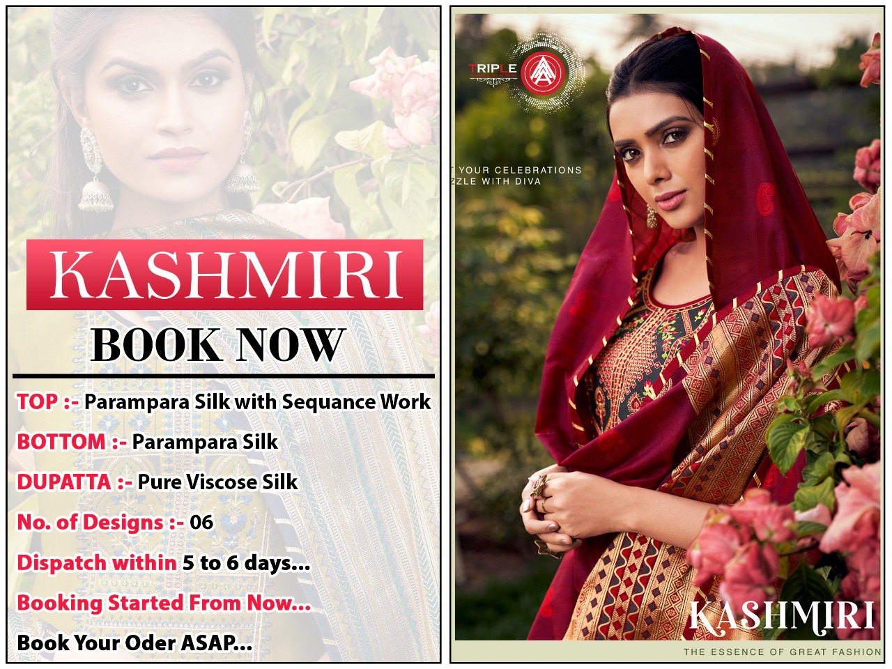 triple AAA kashmiri parampara silk decent Embroidery Work salwar suit catalog