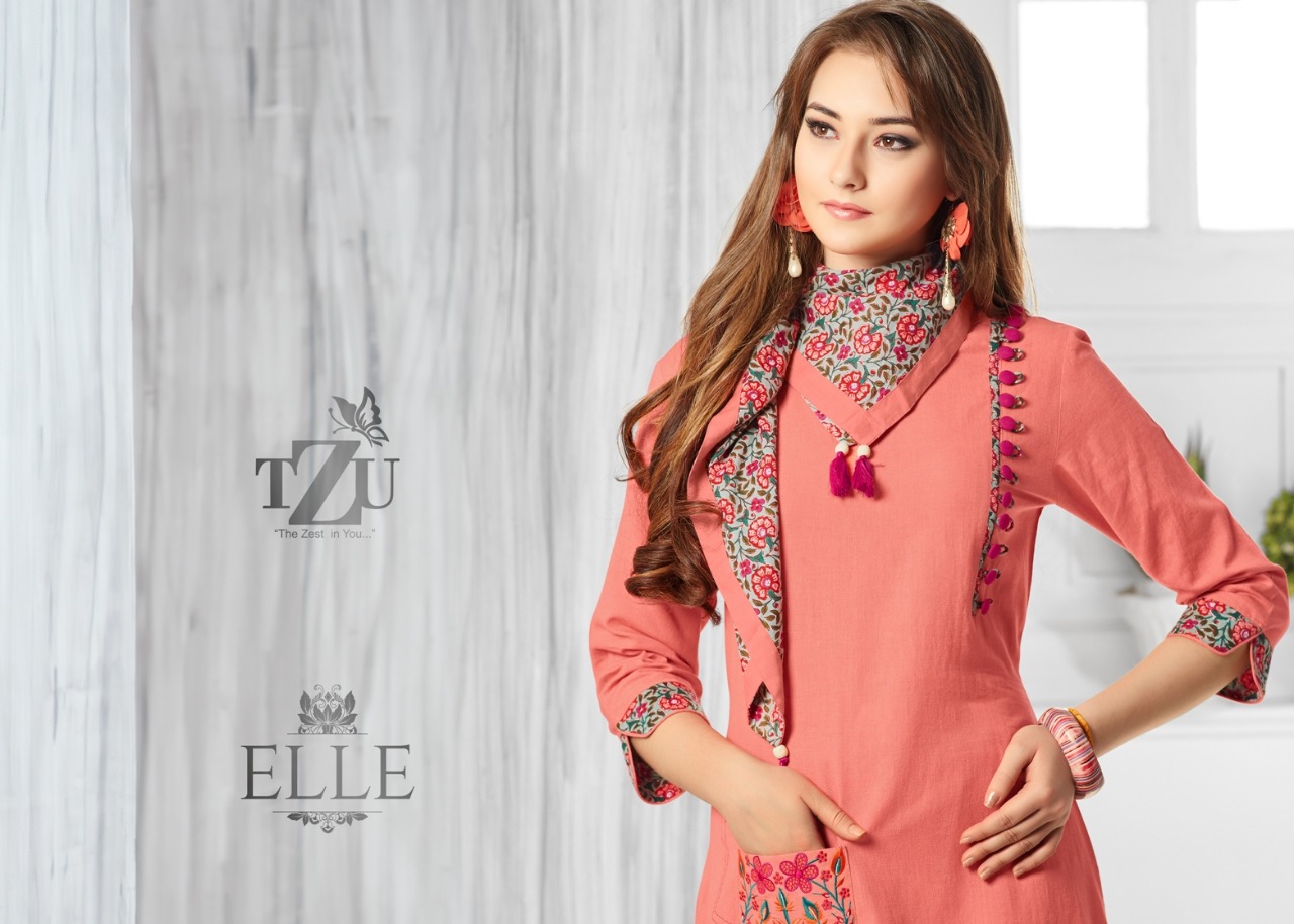 tzu life style  elle cotton gorgeous look kurti with scarf catalog